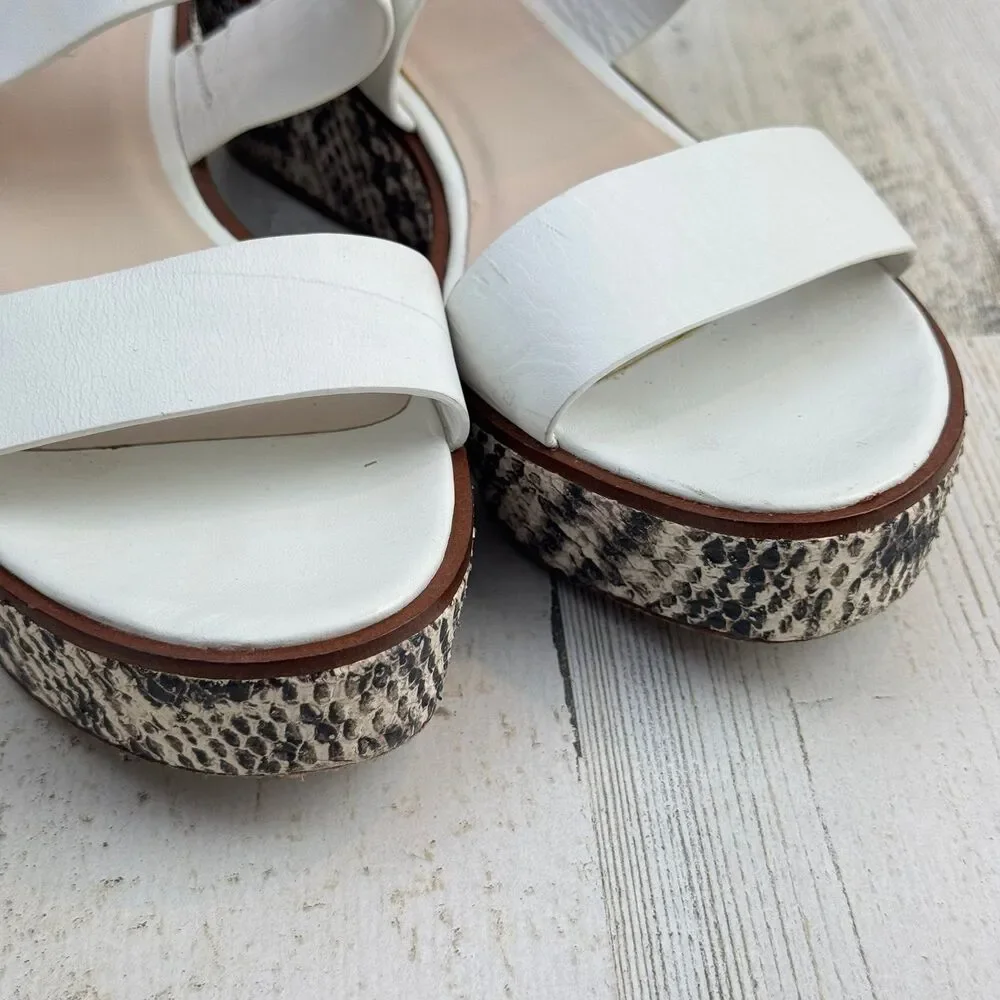 Cole Haan Cambon Leather Brown White Snake Print Platform Sandal Sz 7.5B